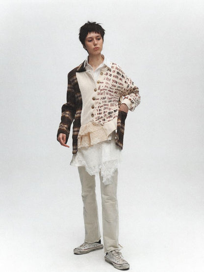 Raw Edge Splicing Lace Printed Cardigan【s0000011625】