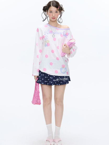Polka Dot Stripe Long Sleeve Top【s0000016397】