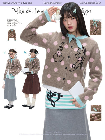 Contrasting Bow Polka Dot Sweater【s0000016382】