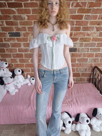 Fishbone Jacquard Rose Corset Top【s0000016907】