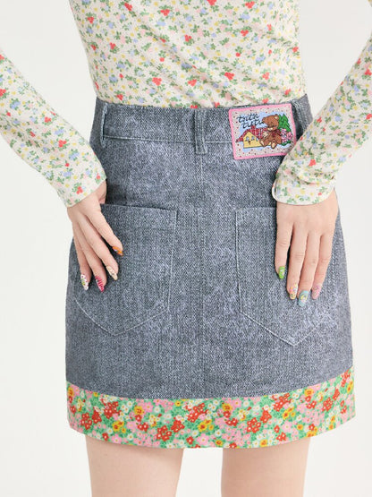 Denim Floral Patchwork Short Skirt【s0000018720】