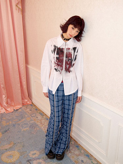 Drop Shoulder Waisted Printed Long Sleeve Shirt【s0000011641】