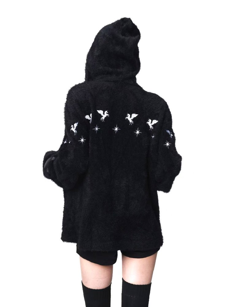 Pentagram Leather Mohair Hooded Jacket【s0000018202】