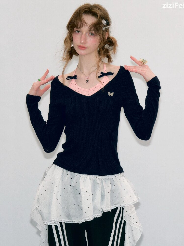 Polka Dot Halter Neck Top【s0000017879】