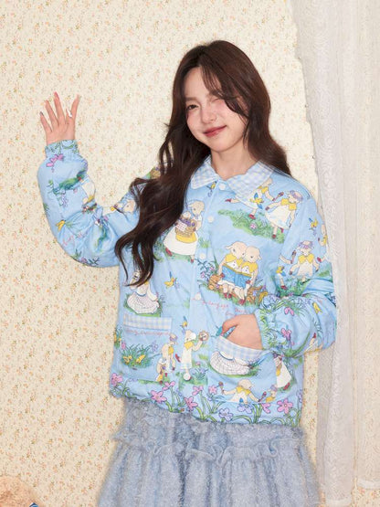 Lamb Illustration Print Down Jacket【s0000014498】