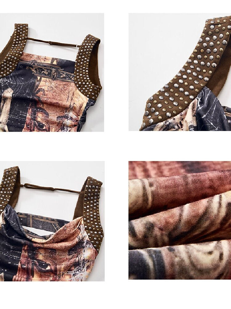 Studded Egyptian Print Vest Dress【s0000018115】