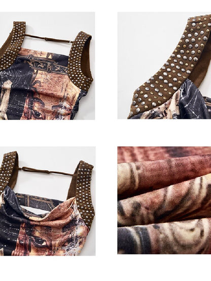 Studded Egyptian Print Vest Dress【s0000018115】