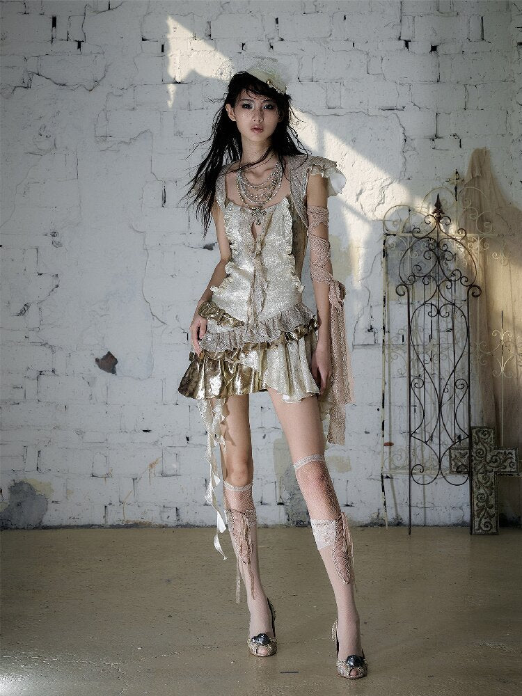 Baroque Satin Ruffle Two Piece Dress【s0000016996】