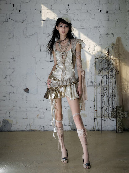 Baroque Satin Ruffle Two Piece Dress【s0000016996】