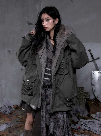 Mid-Length Fleece-Lined Cotton Jacket【s0000014475】