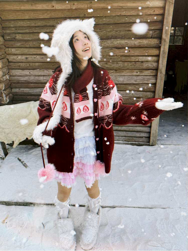 Strawberry Cake Fair Isle Knit Cardigan【s0000014944】