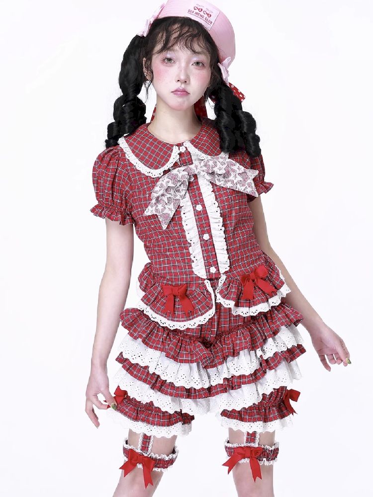 Plaid Short Sleeve Blouse【s0000012189】