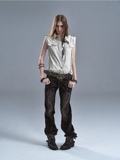 Rivet Metal Buckle Punk Shirt【s0000016640】