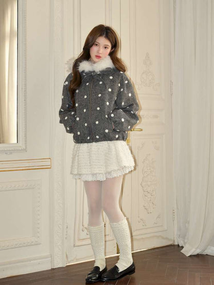 Plush Polka Dot Hooded Wool Coat【s0000015048】