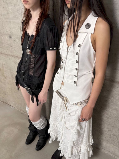 Slim-fit Waist-cinching Zipper Lapel Vest【s0000012707】