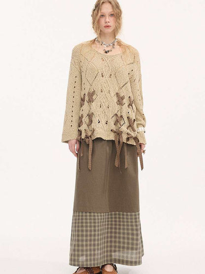 Turn-up Plaid Patchwork Skirt【s0000015408】