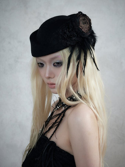 Baroque Lace Wool Equestrian Beret【s0000017994】