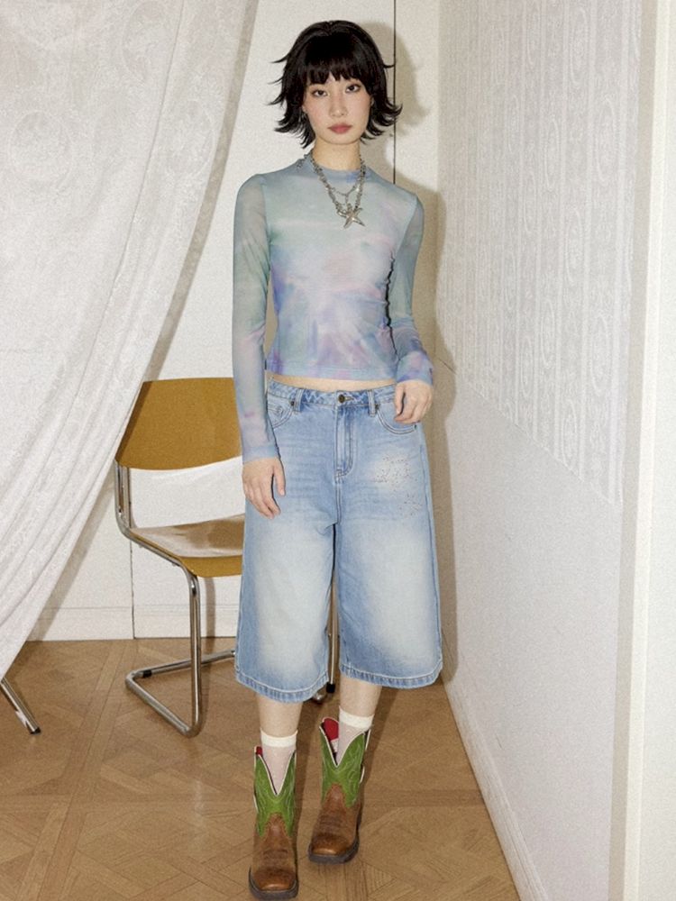 Small fish printing long-sleeved skin jacket【s0000012296】