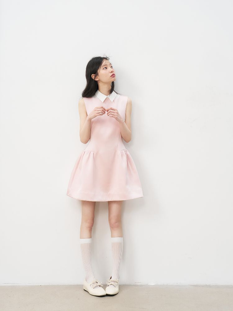 Pale Pink Glossy Satin Vest Dress【s0000011954】