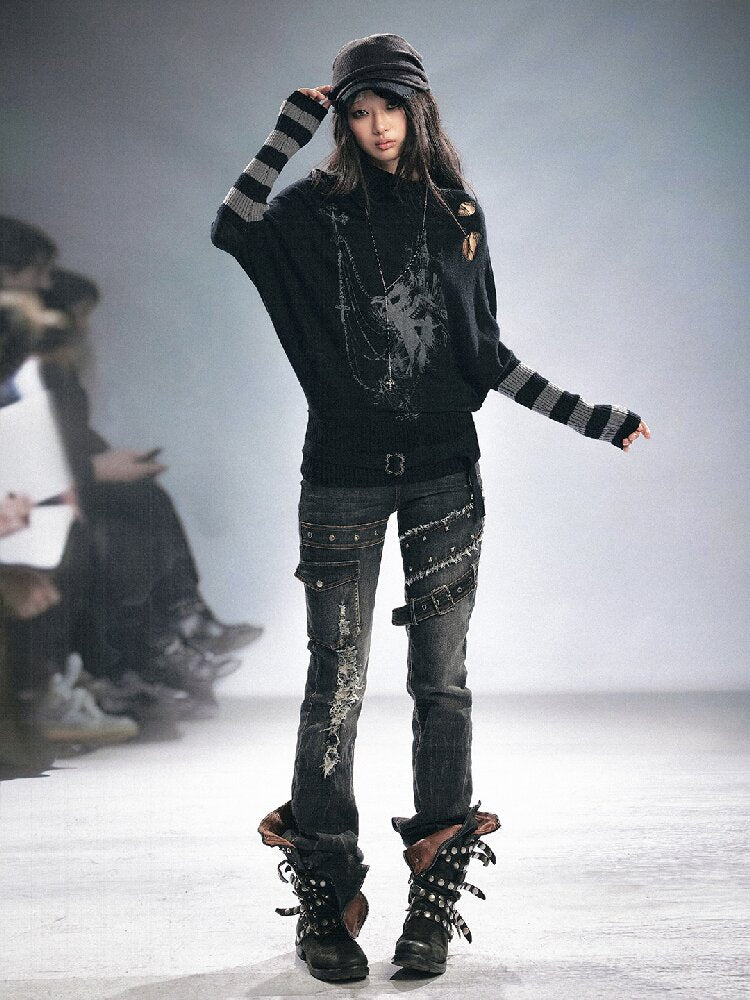 Splicing Hole Grunge Straight Jeans【s0000016284】