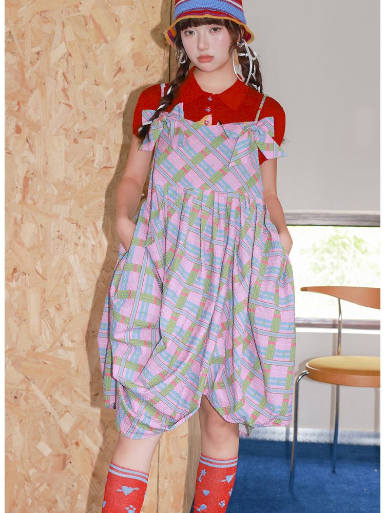 Plaid Strapless Bow Dress【s0000013927】