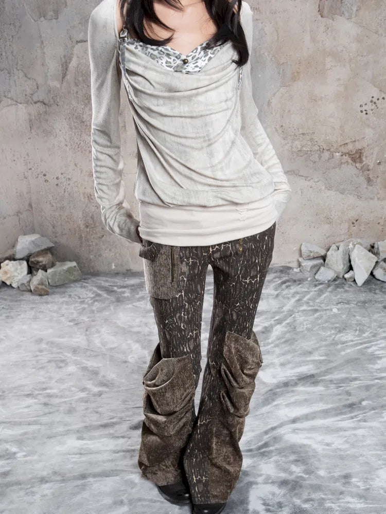 Pleated Accents Stylish Slim-Fit Long Flared Pants【s0000014130】