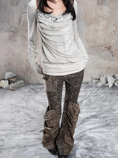 Pleated Accents Stylish Slim-Fit Long Flared Pants【s0000014130】