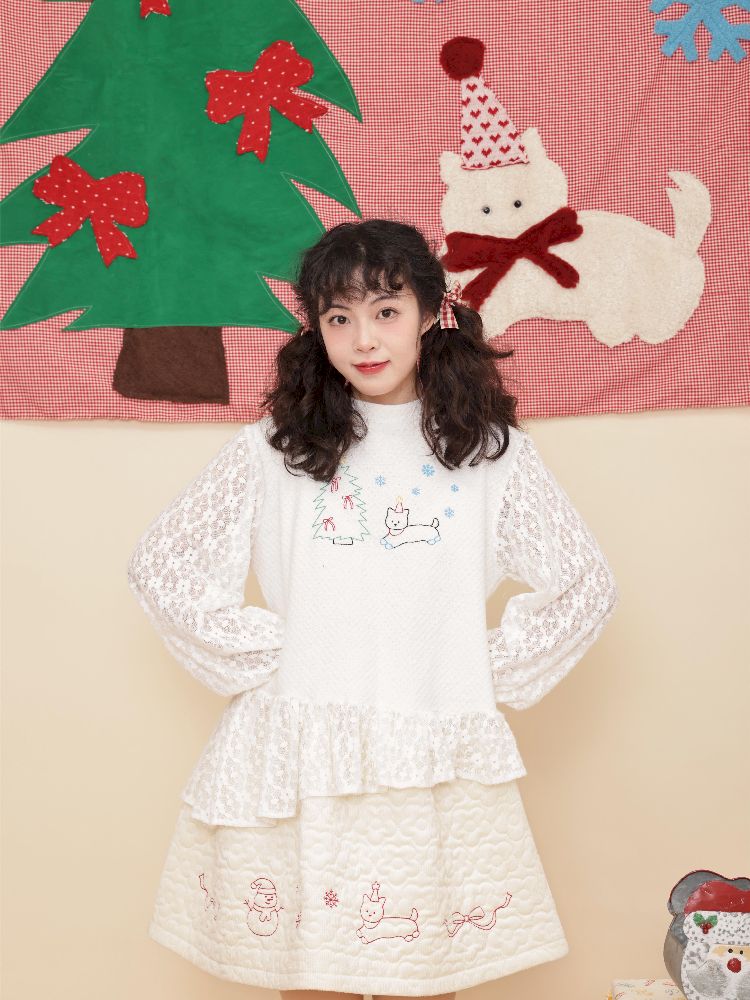 Embroidery Childish White Knit Sweater【s0000011199】