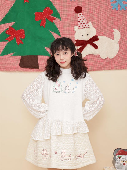 Embroidery Childish White Knit Sweater【s0000011199】