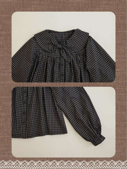 Vintage Girly Dark Green Plaid Shirt【s0000014842】