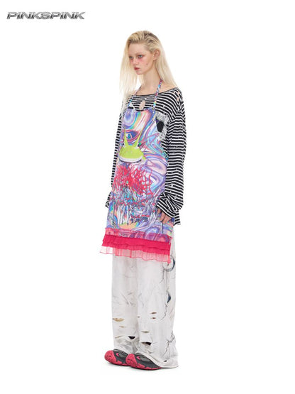 Lace rivet punk lace-up apron【s0000012970】