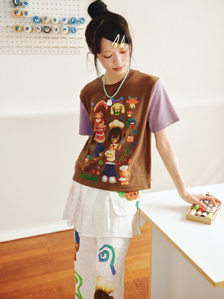 Mushroom Soup Printed Short Sleeve Top【s0000018701】