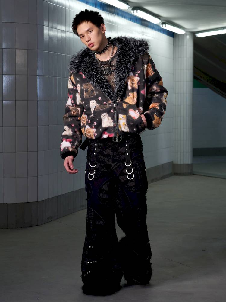 Cat Print Reversible Fleece Jacket【s0000014414】