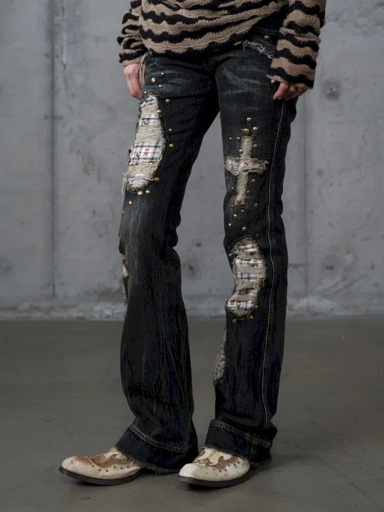Distressed Straight-Leg Slim-Fit Jeans【s0000013946】