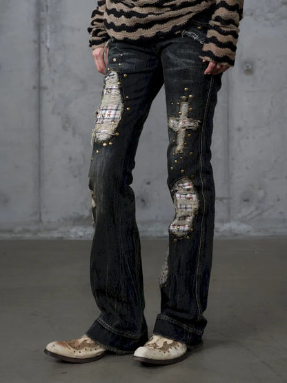 Distressed Straight-Leg Slim-Fit Jeans【s0000013946】