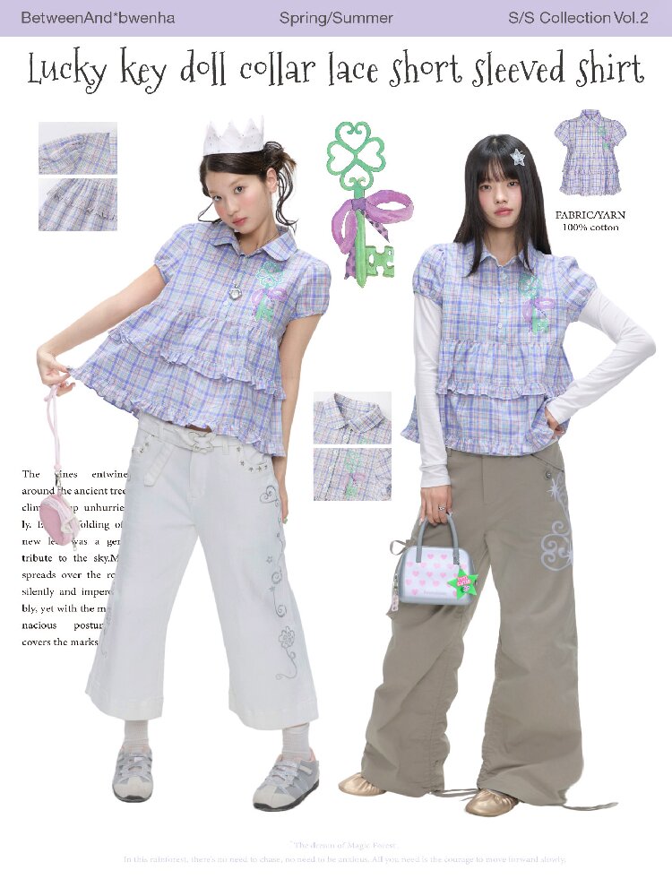 Purple Plaid Lace Short Sleeve Shirt【s0000016405】