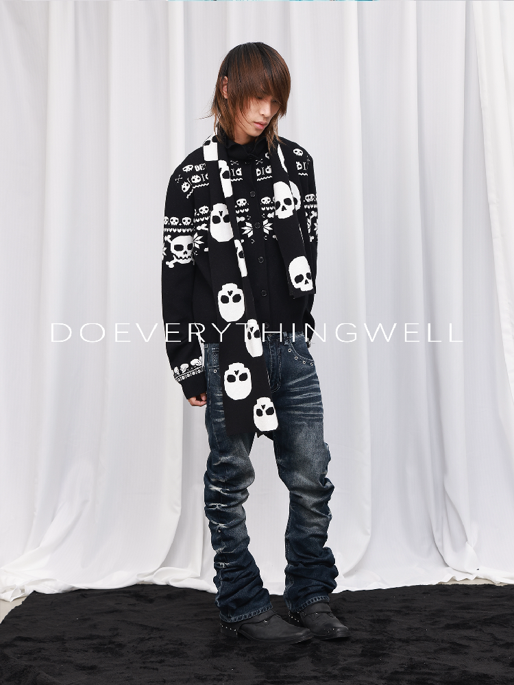 Skull Jacquard Turtleneck Zip Cardigan【s0000019121】