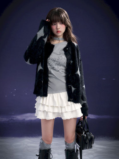 Diagonal Shoulder Printed Cake Skirt Dress【s0000011669】