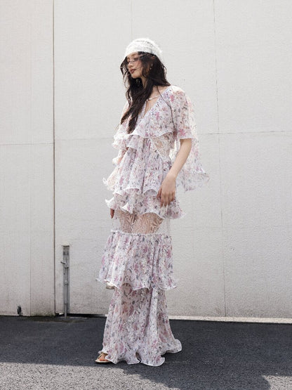 Retro Wilderness Floral Ruffled Dress【s0000016861】