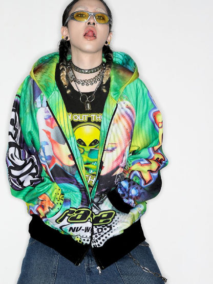 Retro Street Alien Loose Hooded Jacket [S0000010269]