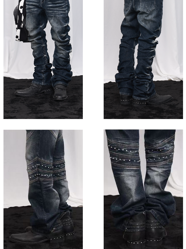 Waxed Leather Riveted Square Toe Boots【s0000019125】