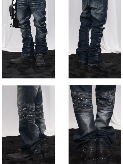 Waxed Leather Riveted Square Toe Boots【s0000019125】