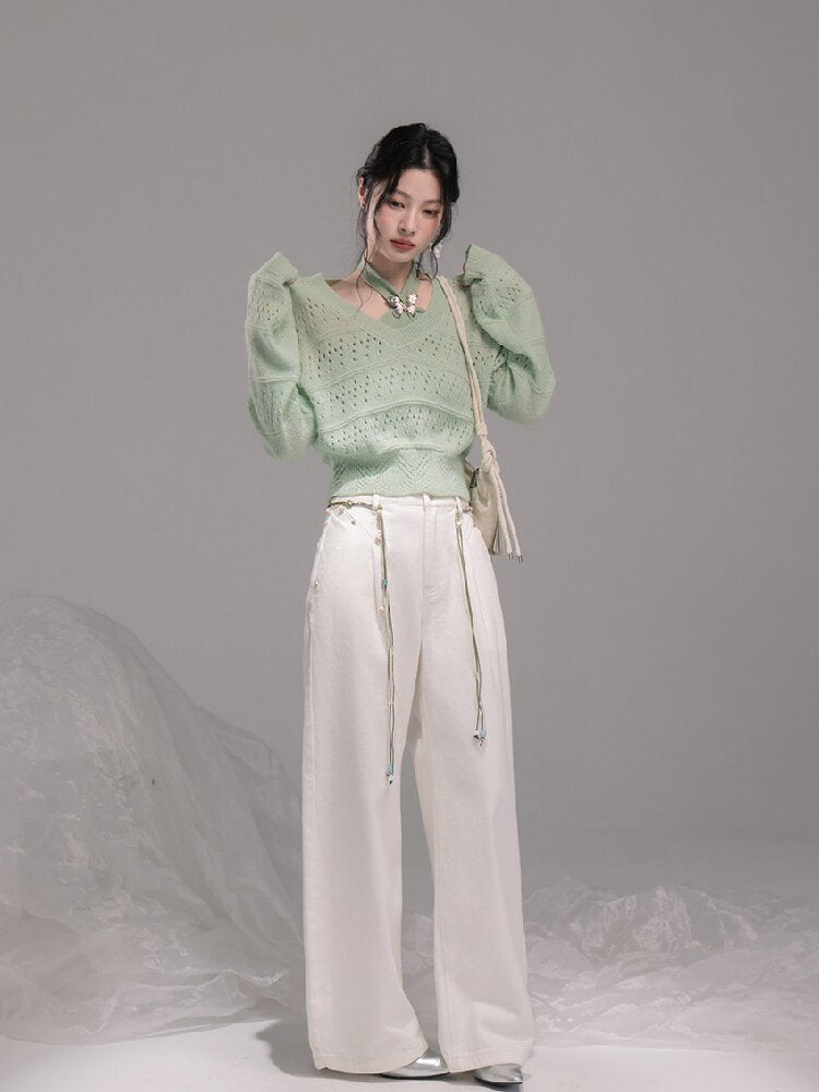 Openwork Woolen Halterneck Set【s0000015746】