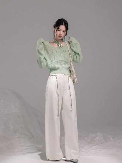 Openwork Woolen Halterneck Set【s0000015746】