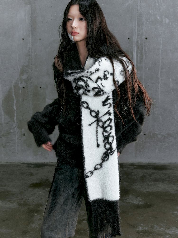 JACQUARD TASSEL Fringe Imitation Mink Scarf [S0000010398]