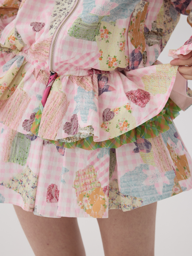 Pink Lace Print Collar Coat Suit【s0000016192】