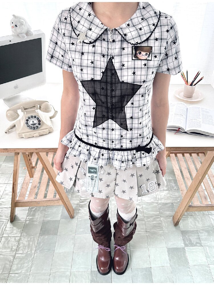 Old-School Zipper Star Pattern Shirt【s0000017127】