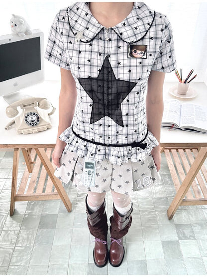 Old-School Zipper Star Pattern Shirt【s0000017127】
