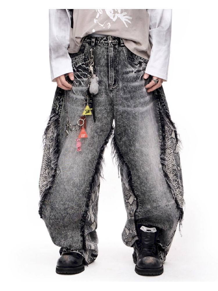 Raw Edge Snake Patchwork Pants【s0000011693】