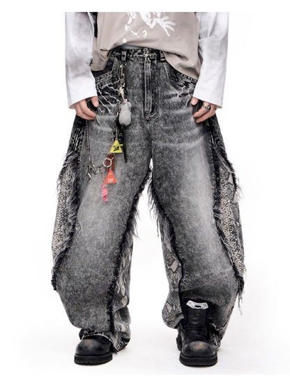 Raw Edge Snake Patchwork Pants【s0000011693】